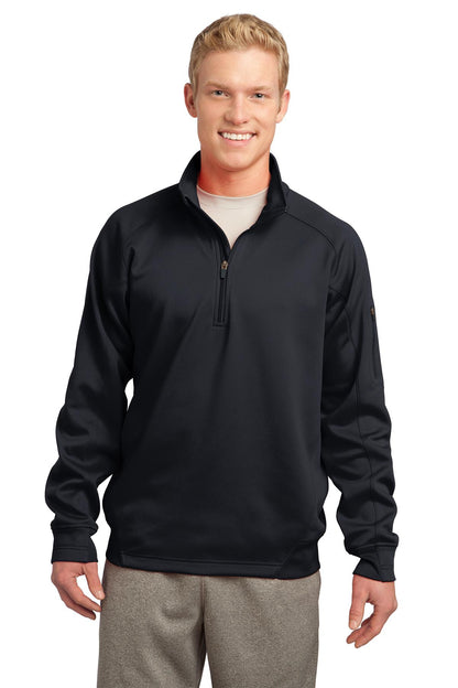 Front View of Black Sport-Tek Tech Fleece 1/4-Zip Pullover. F247 plain