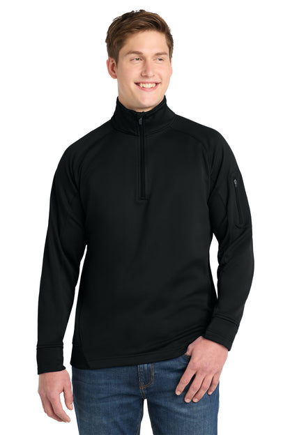 Front View of Black Sport-Tek Tech Fleece 1/4-Zip Pullover. F247 plain