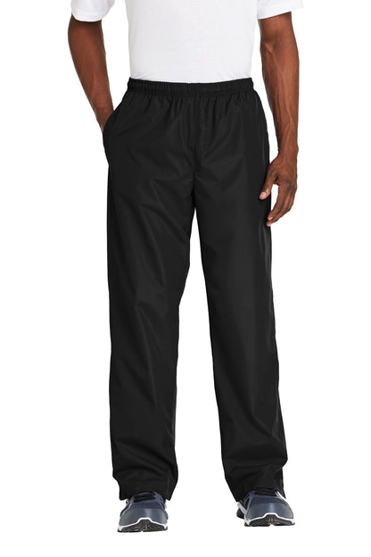Front View of Black Sport-Tek Wind Pant. PST74 plain