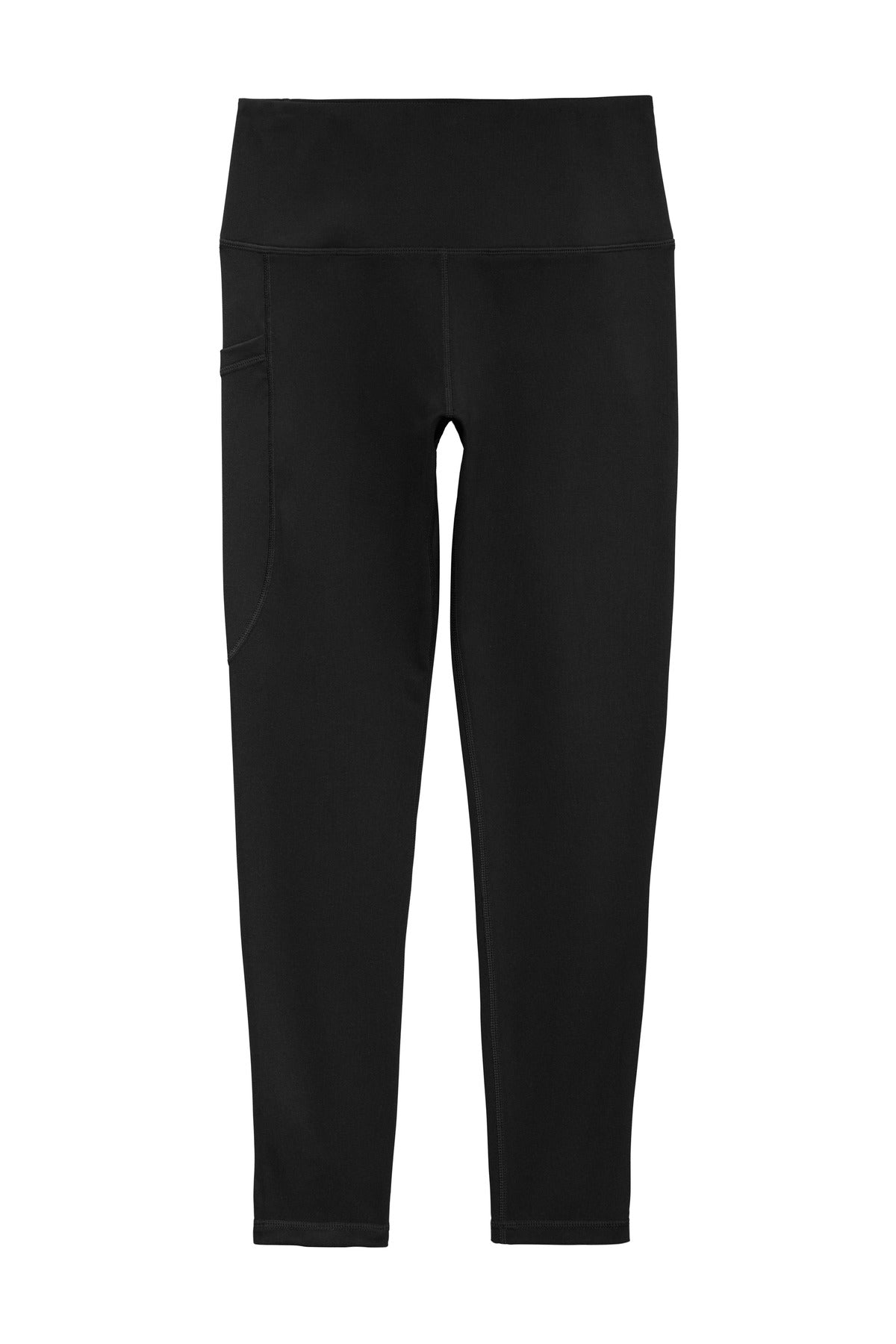 Front View of Black Sport-Tek Women's High Rise 7/8 Legging LPST891 plain