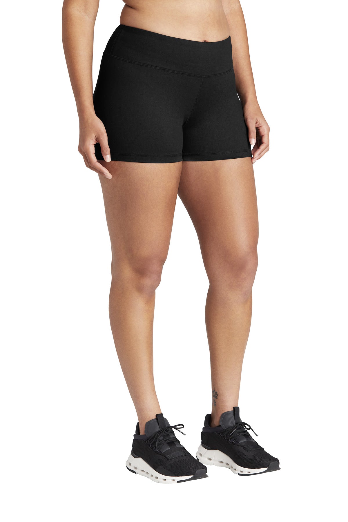 Front View of Black Sport-Tek Women's Interval 3" Short LST475 plain