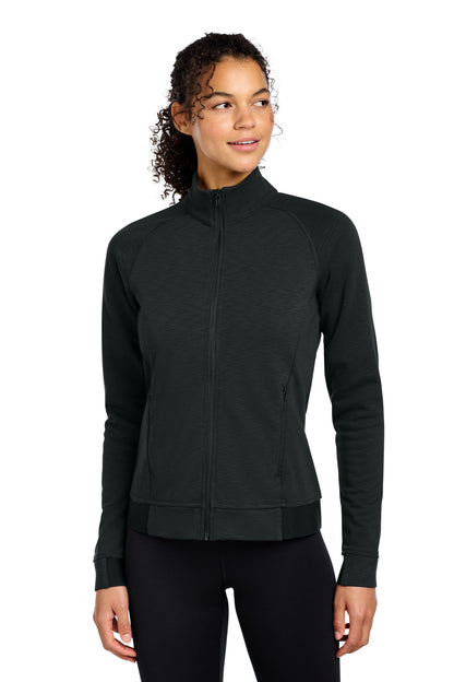 Front View of Black Sport-Tek Women's PosiCharge Strive Full-Zip LST570 plain
