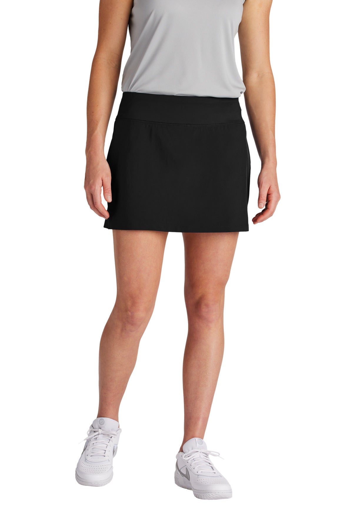 Front View of Black Sport-Tek Women's Repeat Skort LST486 plain