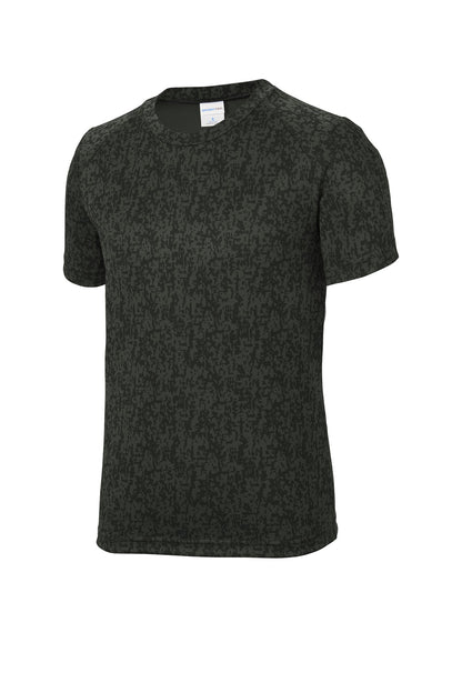 Front View of Black Sport-Tek Youth Digi Camo Tee. YST460 plain