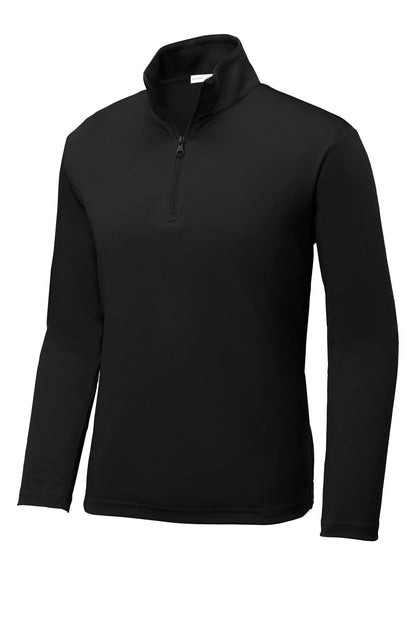 Front View of Black Sport-Tek Youth PosiCharge Competitor 1/4-Zip Pullover. YST357 plain
