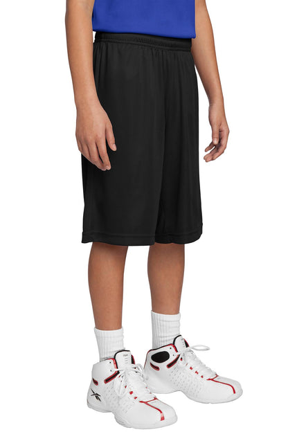 Front View of Black Sport-Tek Youth PosiCharge Competitor Short. YST355 plain