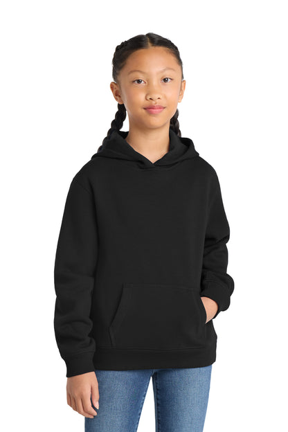 Front View of Black Sport-Tek Youth Pullover Hooded Sweatshirt. YST254 plain