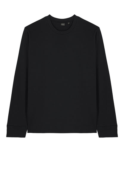 Front View of Black Stanley/Stella Unisex Creator 2.0 Long Sleeve Tee SXU022 plain