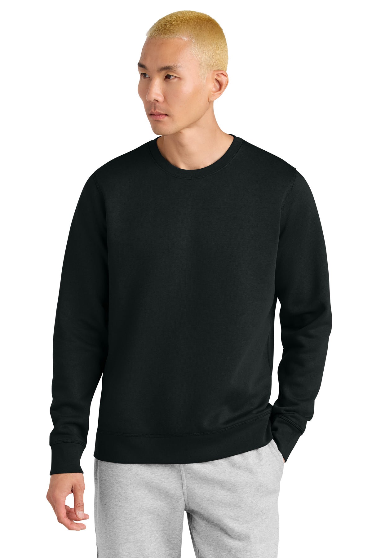 Front View of Black Stanley/Stella Unisex Roller Crewneck Sweatshirt SXU010 plain