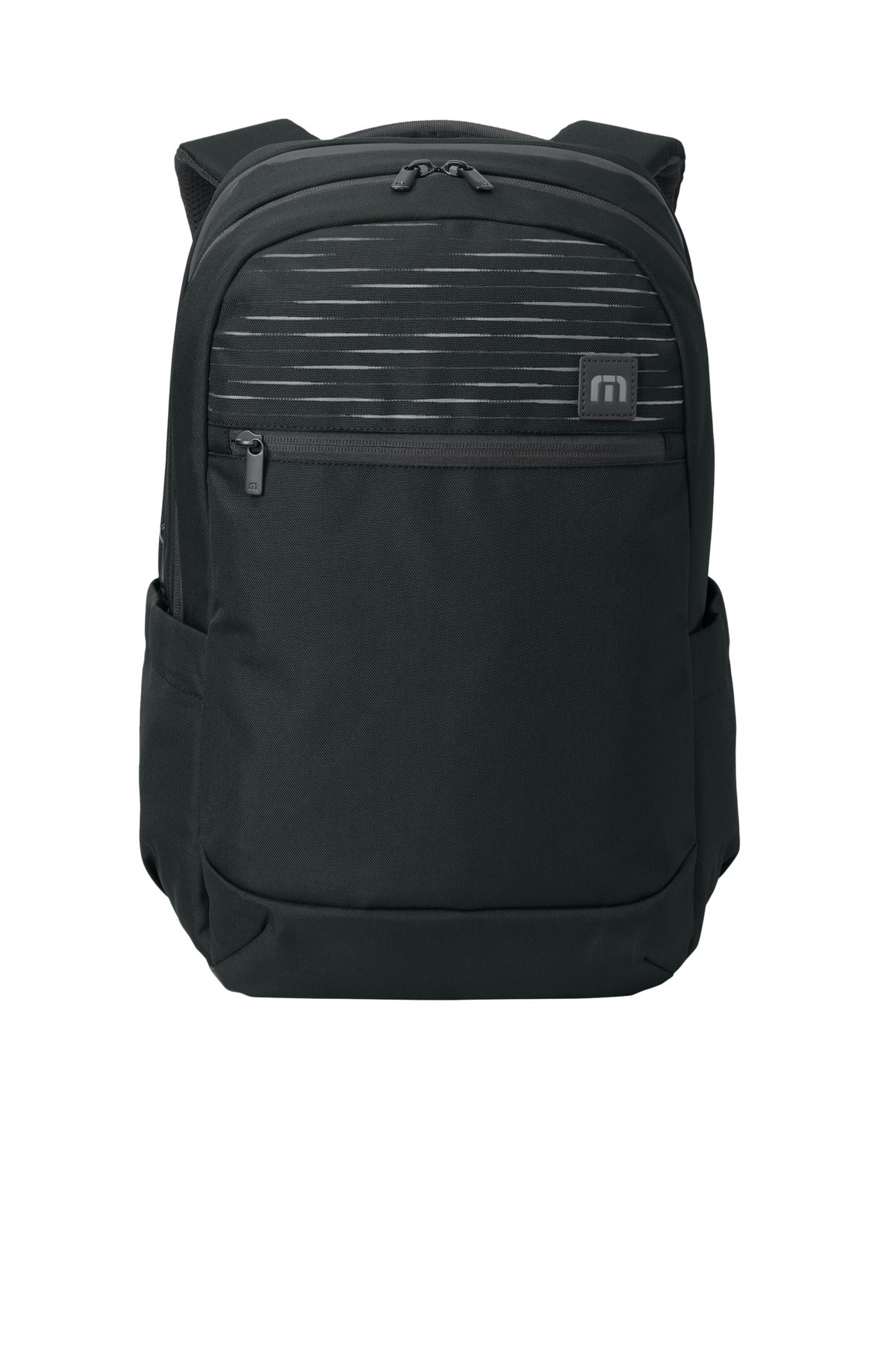 Front View of Black TravisMathew Approach Backpack TMB100 plain