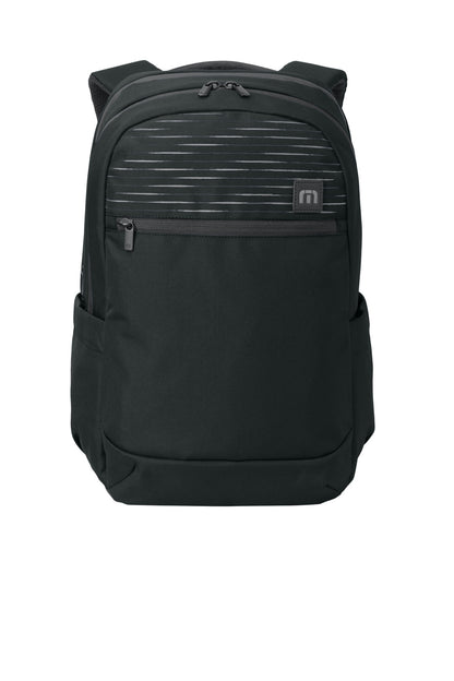 Front View of Black TravisMathew Approach Backpack TMB100 plain