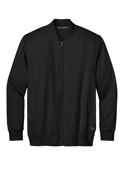 Front View of Black TravisMathew Bomber Jacket TMA47413 plain