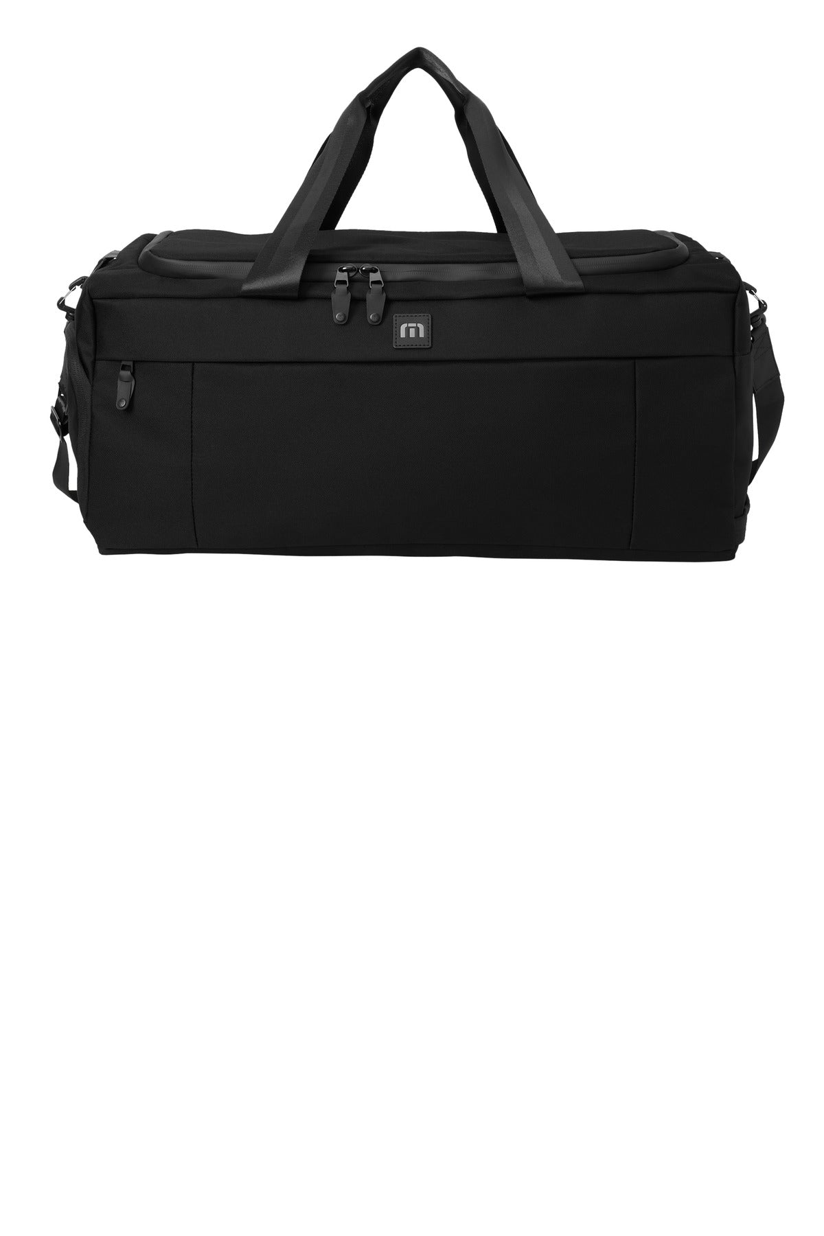 Front View of Black TravisMathew Duration Duffel TMB205 plain