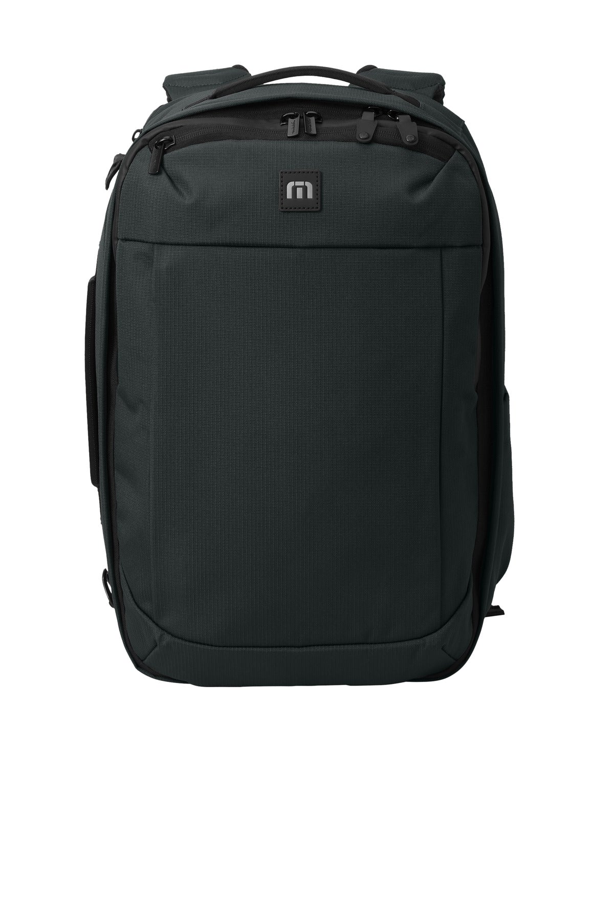 Front View of Black TravisMathew Lateral Convertible Backpack TMB106 plain