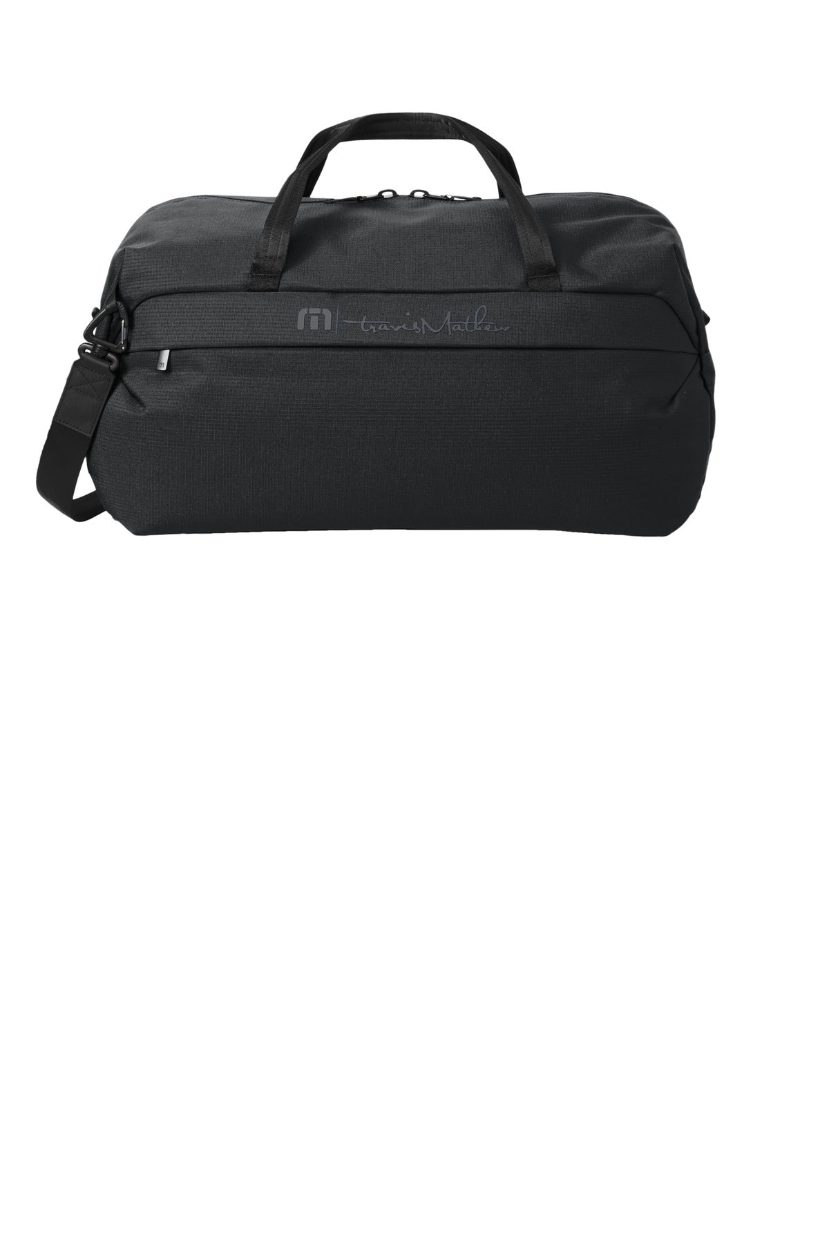 Front View of Black TravisMathew Lateral Duffel TMB200 plain