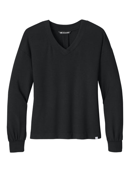 Front View of Black TravisMathew Women's Long Weekend V-Neck TM1LD009 plain