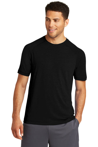 Front View of Black Triad So Sport-Tek PosiCharge Tri-Blend Wicking Raglan Tee. ST400 plain