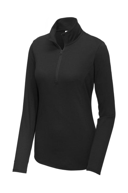 Front View of Black Triad So Sport-Tek Women's PosiCharge Tri-Blend Wicking 1/4-Zip Pullover. LST407 plain