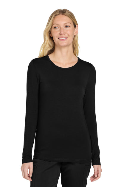 Front View of Black Wink Women's Long Sleeve Layer Tee WW4029 plain