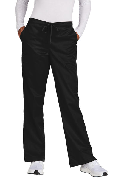 Front View of Black Wink Women's WorkFlex Flare Leg Cargo Pant WW4750 plain