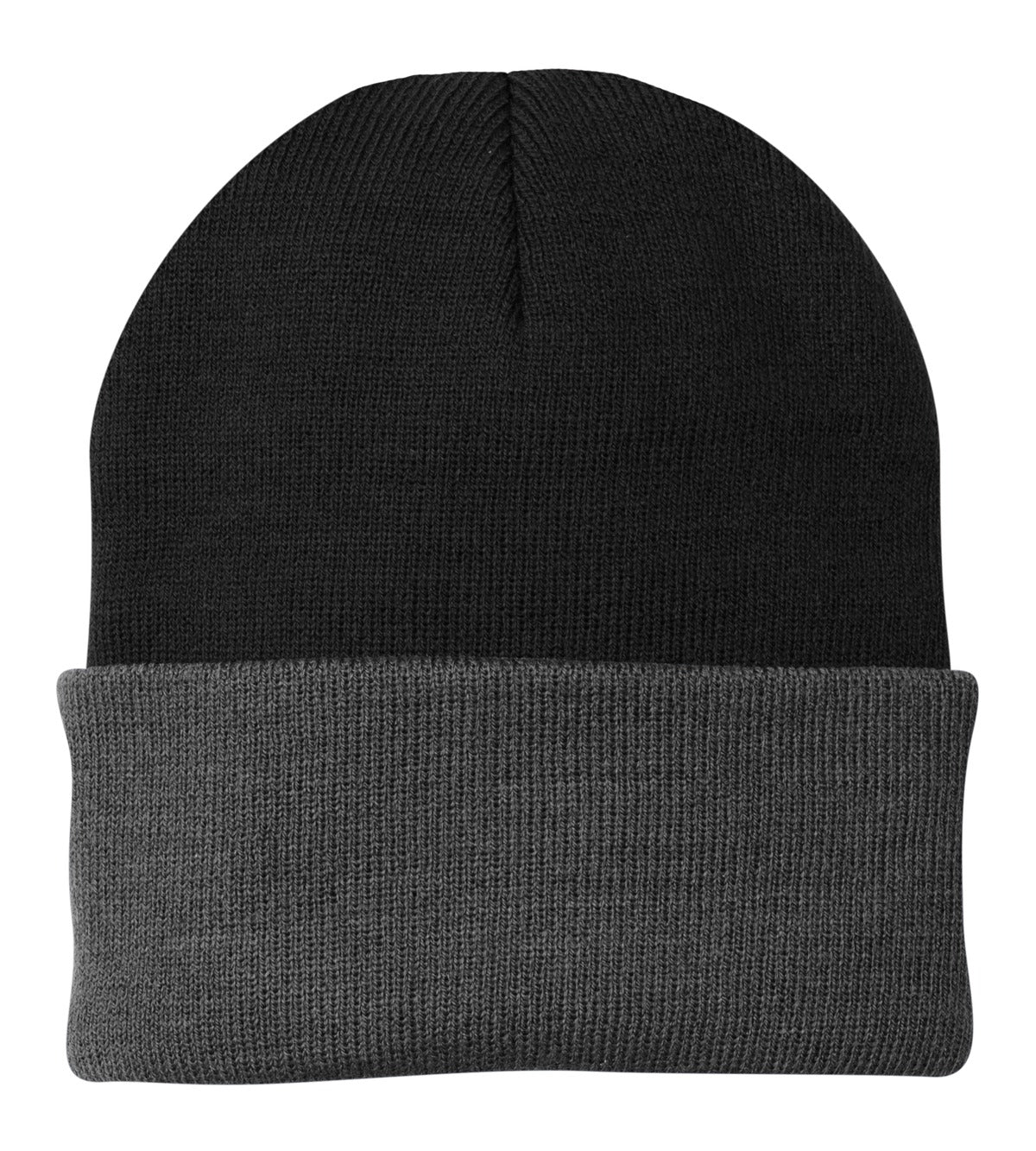 Front View of Black/Ath Oxfd Port Authority Knit Cap. CP90 plain