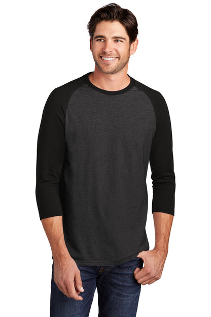 Front View of Black/Black Fr District Perfect Tri 3/4-Sleeve Raglan. DM136 plain