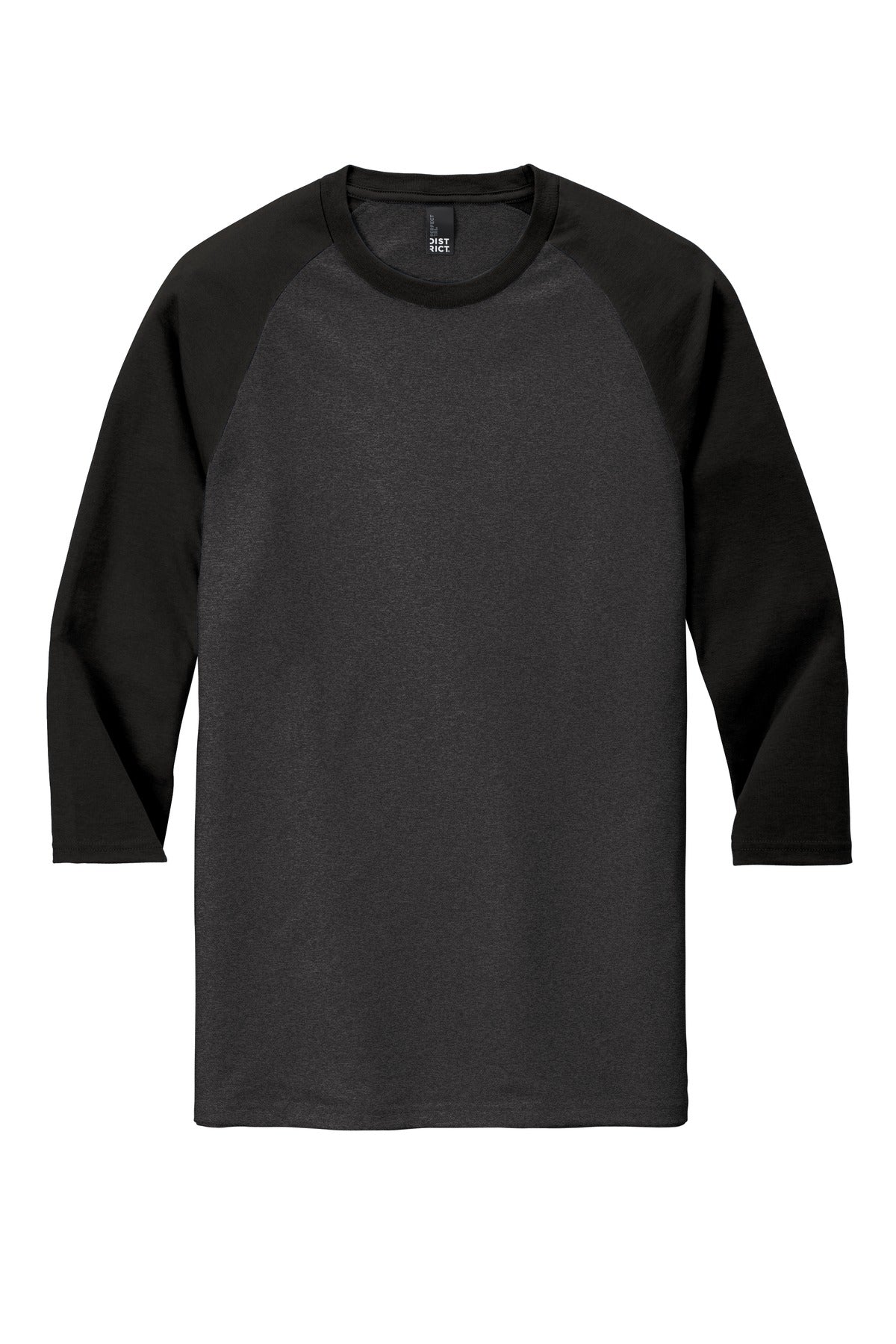 Front View of Black/Black Fr District Perfect Tri 3/4-Sleeve Raglan. DM136 plain