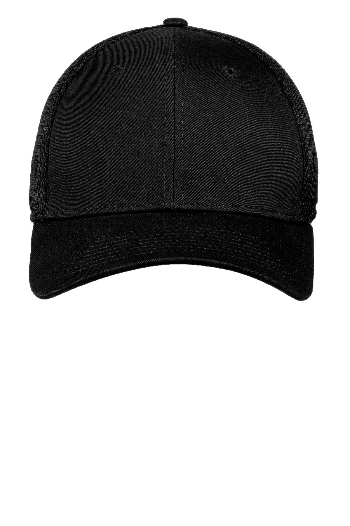 Front View of Black/Black New Era - Stretch Mesh Cap. NE1020 plain