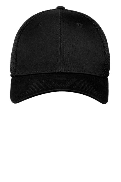 Front View of Black/Black New Era - Stretch Mesh Cap. NE1020 plain