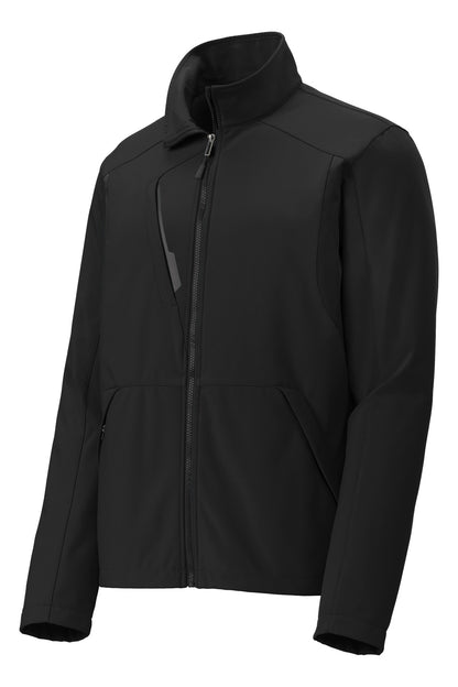 Front View of Black/Black Port Authority Back-Block Soft Shell Jacket. J336 plain