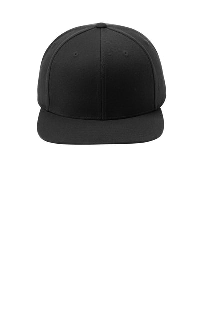 Front View of Black/Black Sport-Tek YP Classics Flat Bill Snapback Cap. STC19 plain