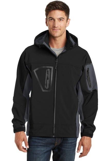 Front View of Black/Graphite Port Authority Tall Waterproof Soft Shell Jacket. TLJ798 plain