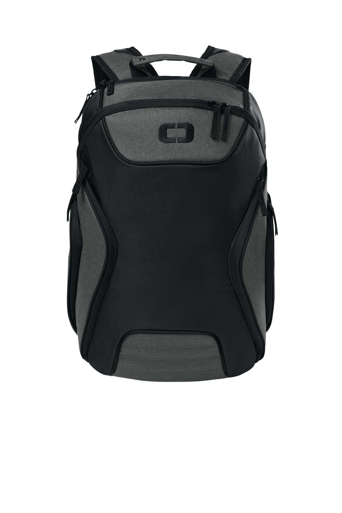 Front View of Black/Hth Grey OGIO Hatch Pack. 91001