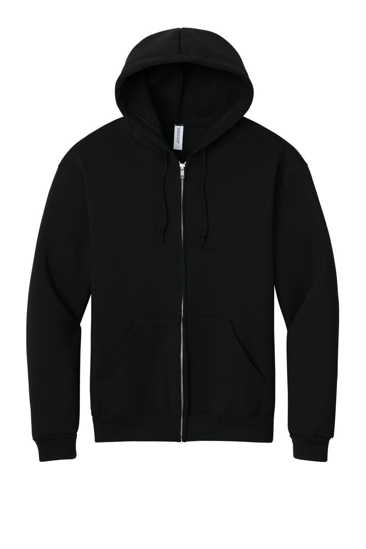 Front View of BlackInk Jerzees Rugged Unisex Full-Zip Hooded Sweatshirt Z12M plain