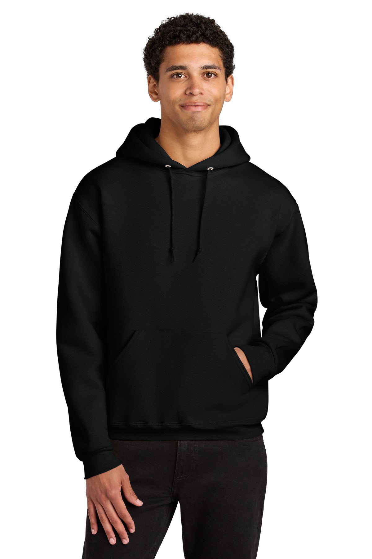 Front View of BlackInk Jerzees Rugged Unisex Hooded Sweatshirt H12M plain