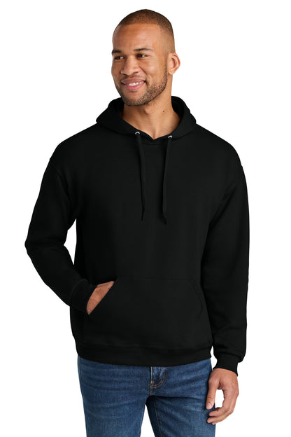 Front View of BlackInk Jerzees Ultimate Unisex CVC Ring Spun Hooded Sweatshirt IC49M plain