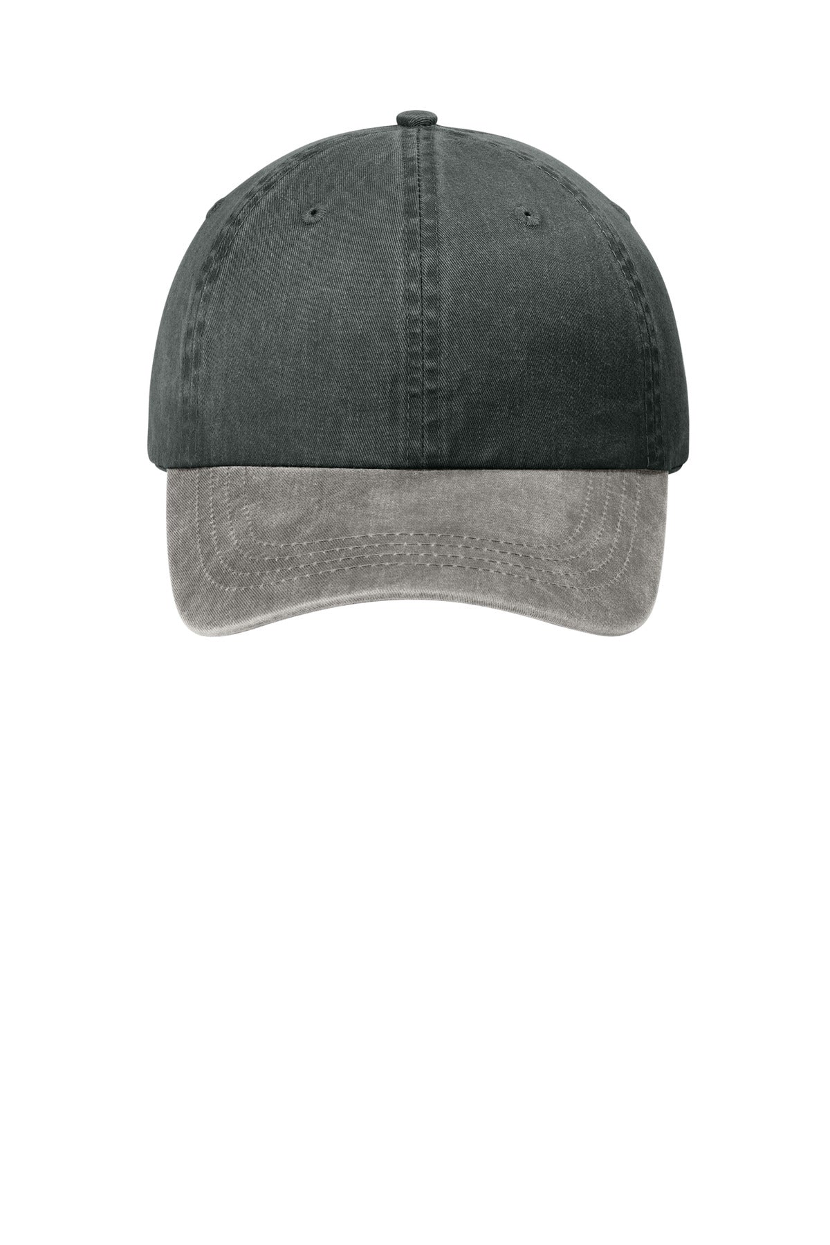 Front View of Black/Pebble Port Authority Two-Tone Pigment-Dyed Cap. CP83 plain