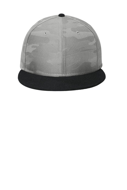 Front View of Black/Rain GyC New Era Camo Flat Bill Snapback Cap NE407 plain