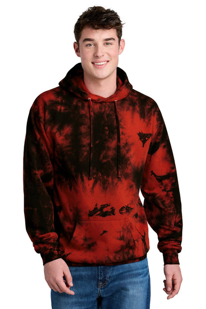 Front View of Black/Red Port & Co Crystal Tie-Dye Pullover Hoodie PC144 plain