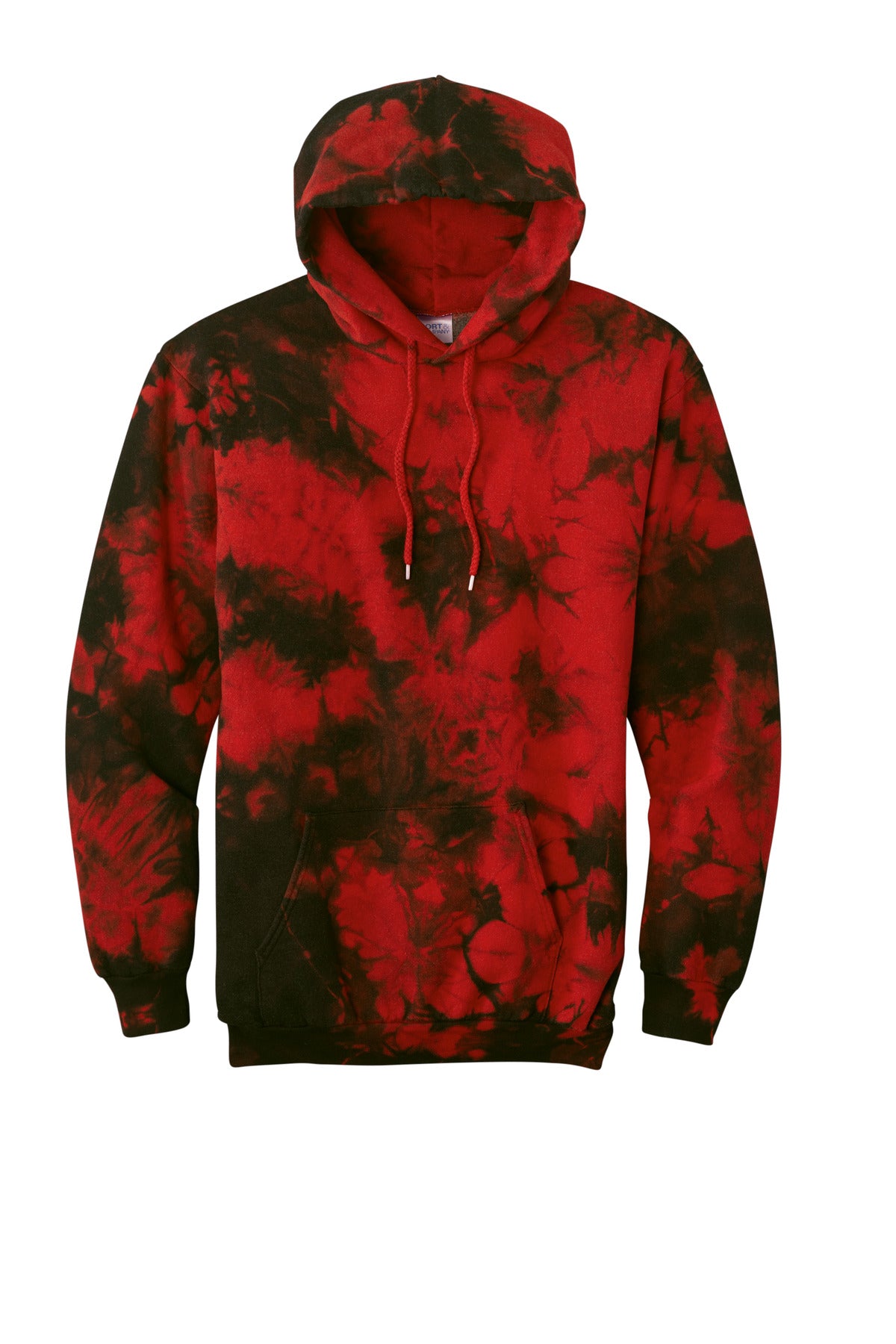 Front View of Black/Red Port & Co Crystal Tie-Dye Pullover Hoodie PC144 plain