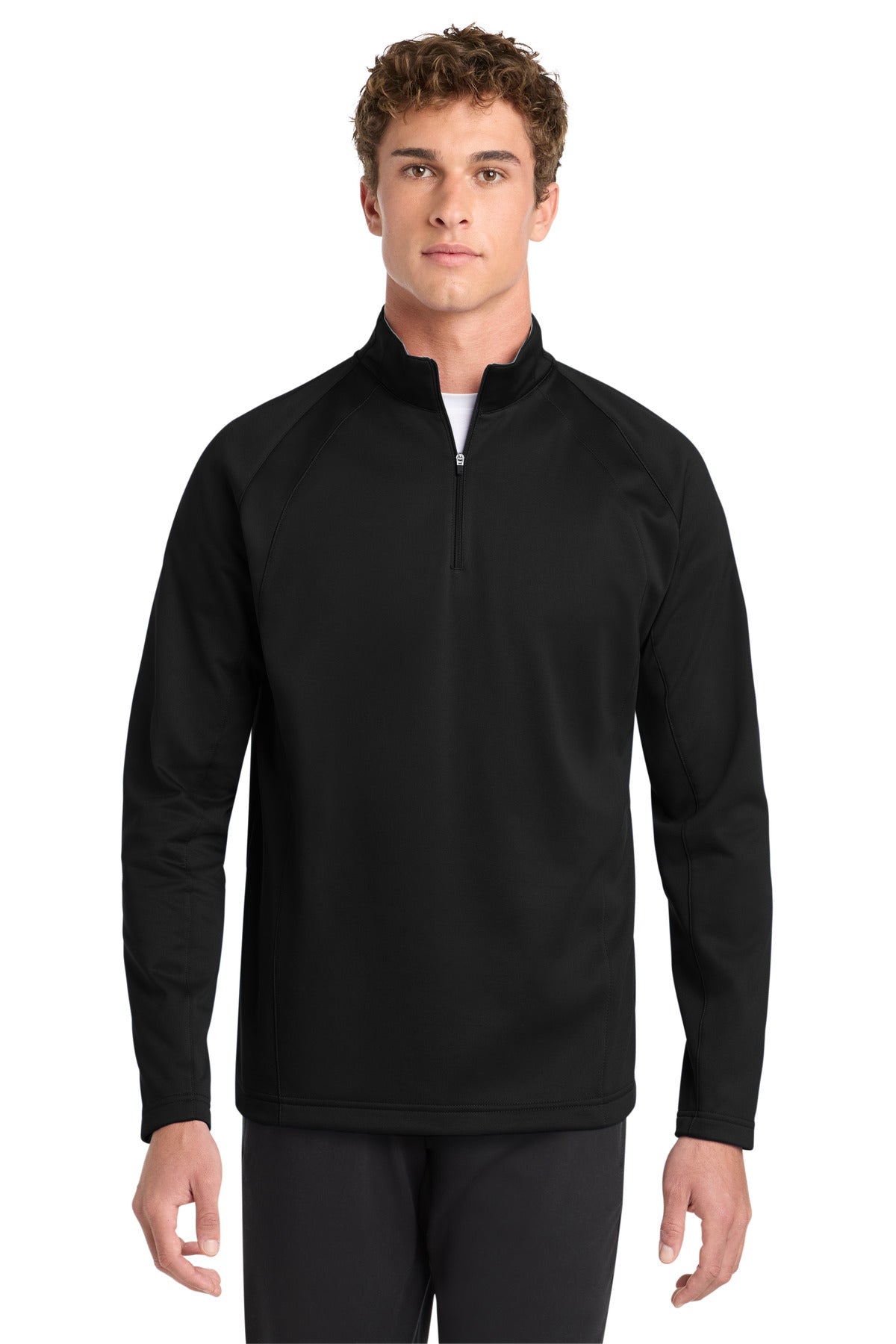 Front View of Black/Silver Sport-Tek Sport-Wick Fleece 1/4-Zip Pullover. F243 plain