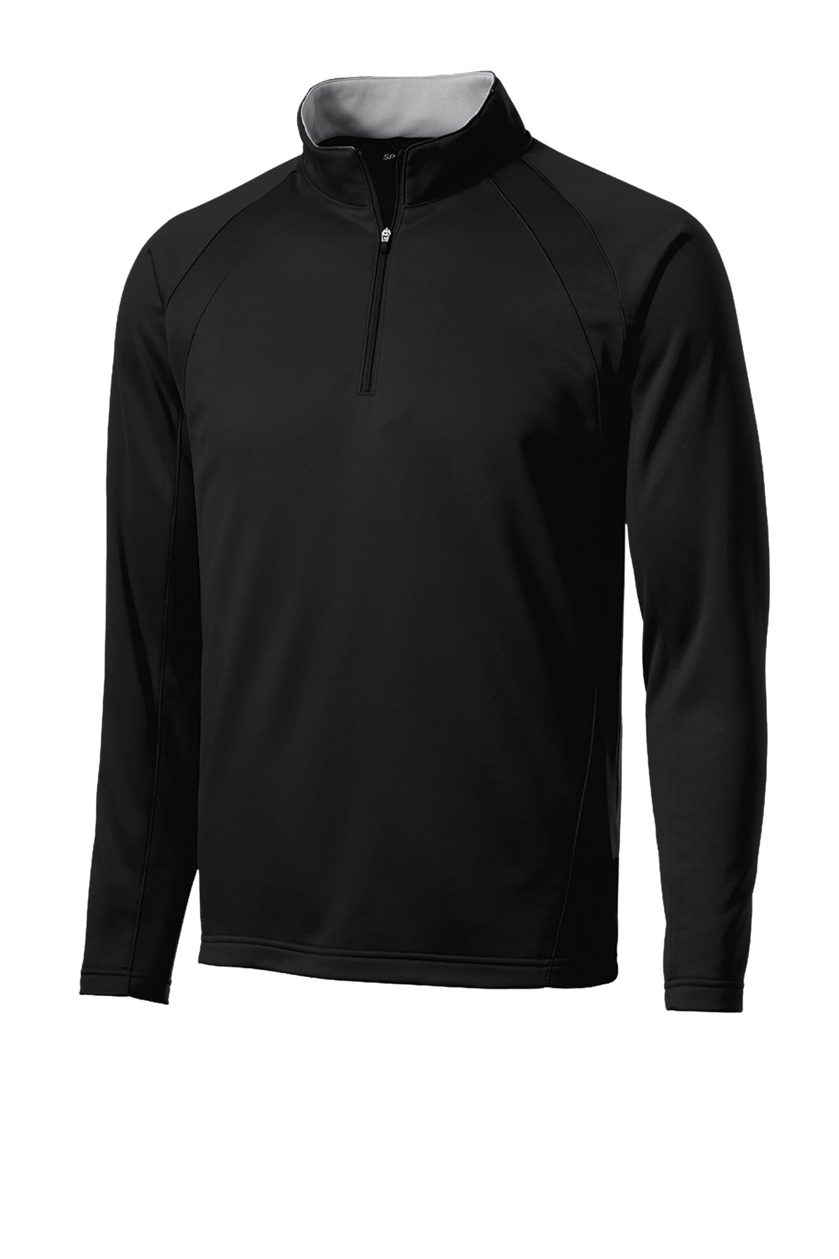 Front View of Black/Silver Sport-Tek Sport-Wick Fleece 1/4-Zip Pullover. F243 plain