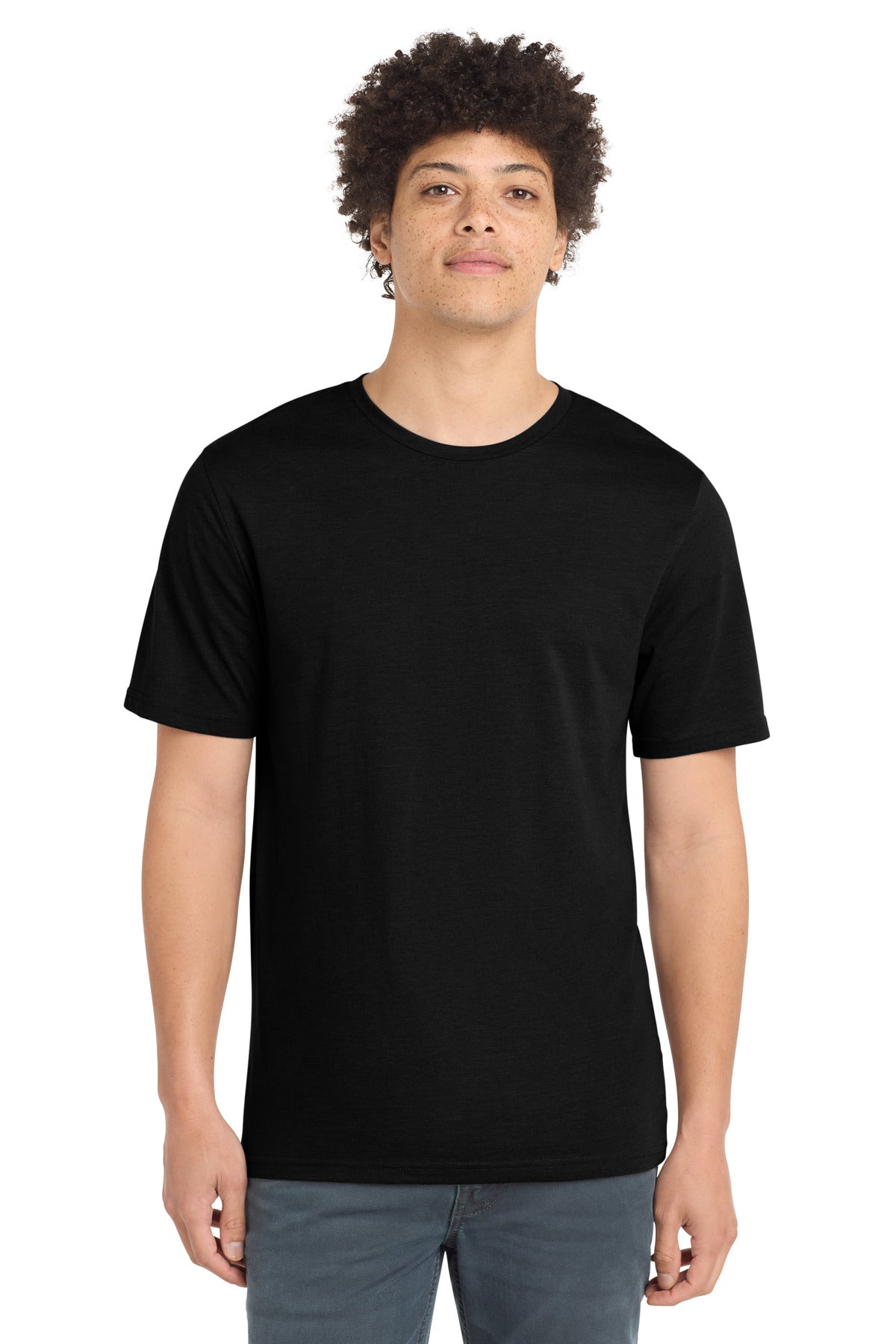 Front View of BlackSolid New Era Tri-Blend Tee NEA135 plain
