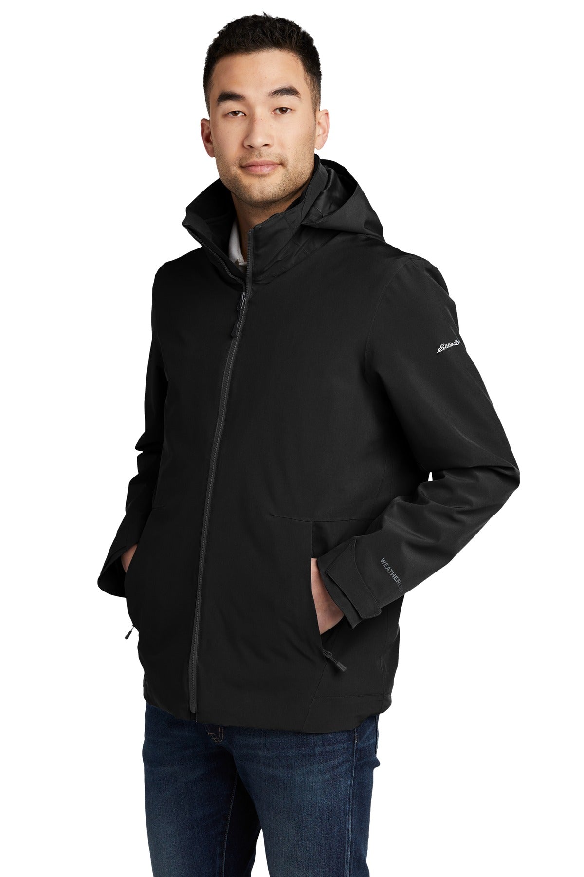 Front View of Black/Storm Gy Eddie Bauer WeatherEdge 3-in-1 Jacket EB656 plain