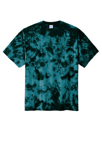 Front View of Black/Teal Port & Co Crystal Tie-Dye Tee PC145 plain