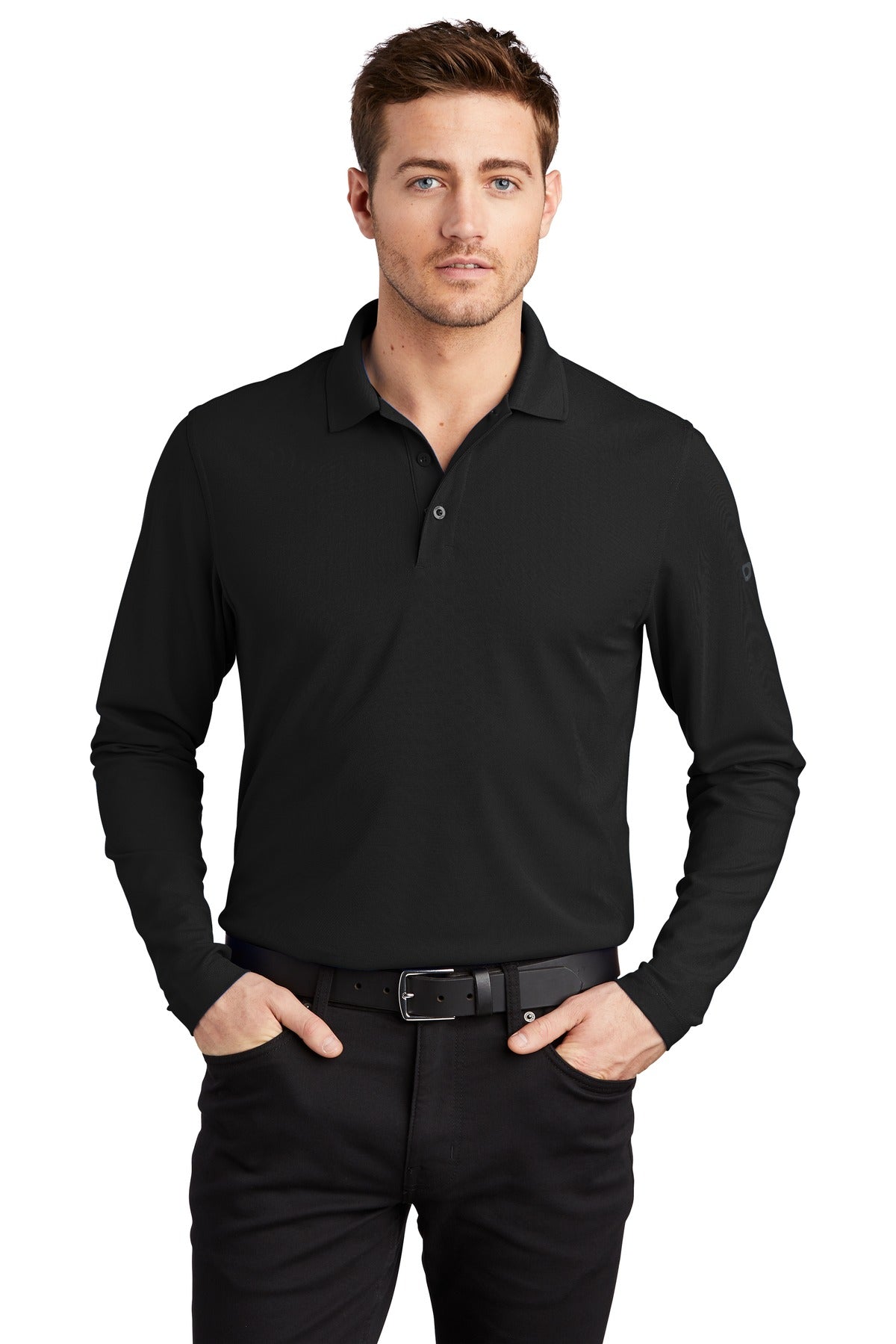Front View of Blacktop OGIO Caliber2.0 Long Sleeve OG105 plain