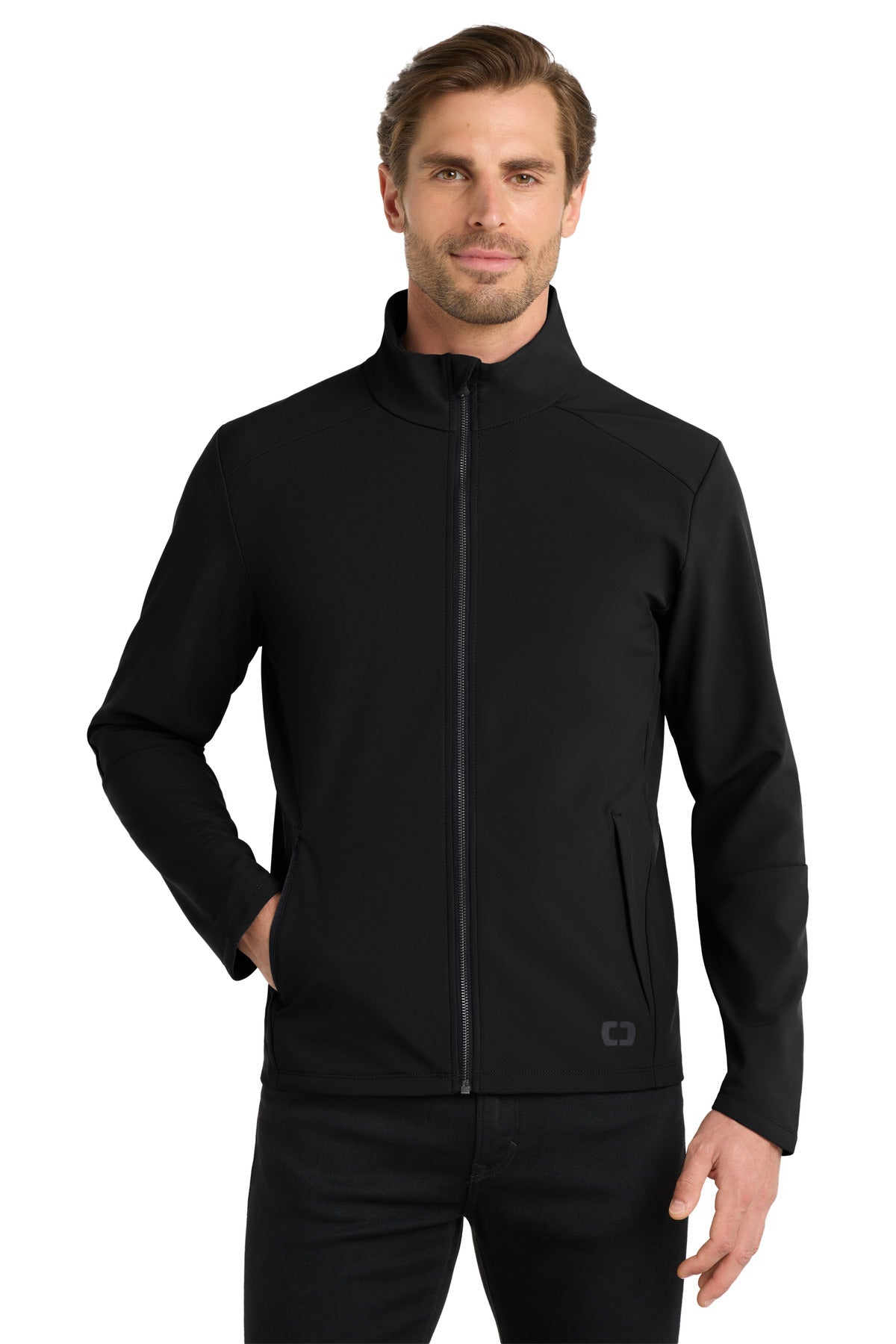 Front View of Blacktop OGIO Commuter Full-Zip Soft Shell OG755 plain