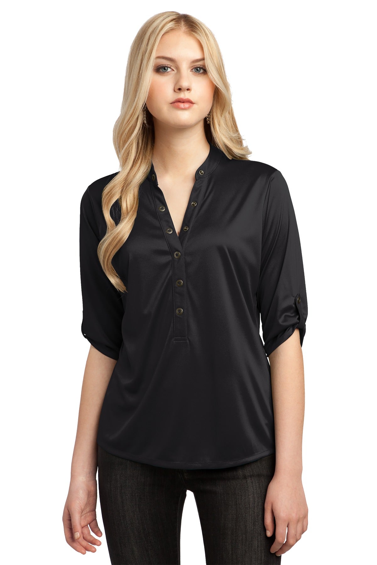 Front View of Blacktop OGIO - Crush Henley. LOG111 plain