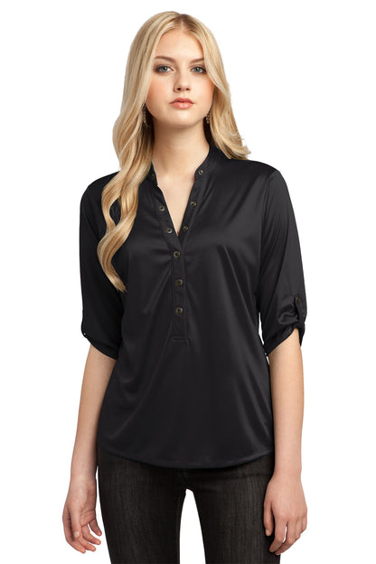 Front View of Blacktop OGIO - Crush Henley. LOG111 plain