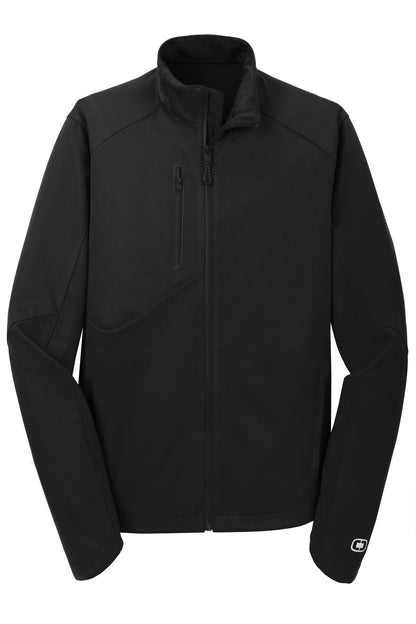 Front View of Blacktop OGIO Crux Soft Shell. OE720 plain